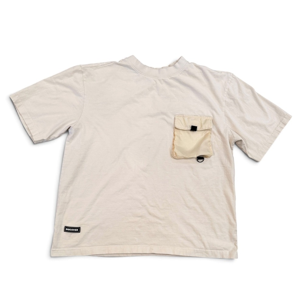 Rock Salt Discover T-Shirt Cream Beige Utility Pocket  Heavy Cotton Mens Large